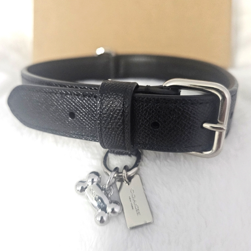 Coach Dog Collar with Adjustable Fit - Black Leather